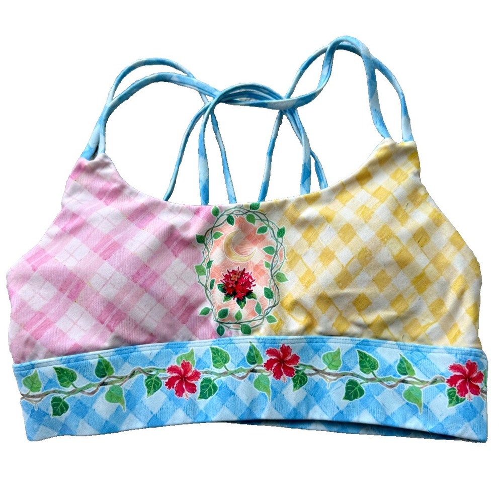 Silverwind Garden Bloom Floral Sports Bra Gingham Activewear Women M